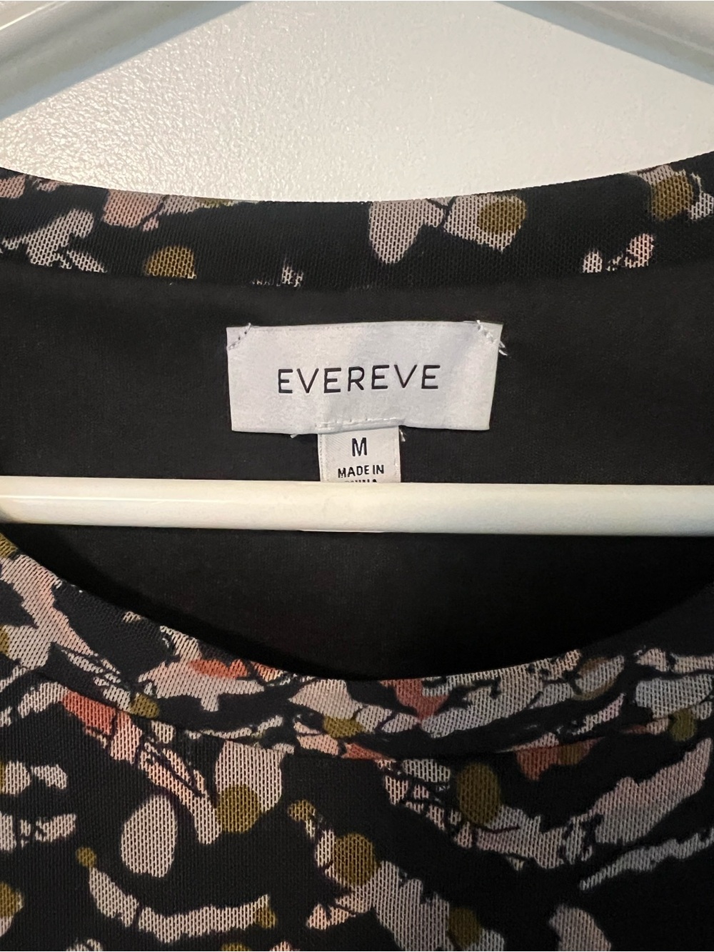 Evereve Black Top with Pink and Olive Abstract Print